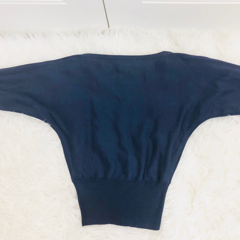 Tocca Dolman Sleeve Navy Blue Short Sweater V-neck - Picture 2 of 5
